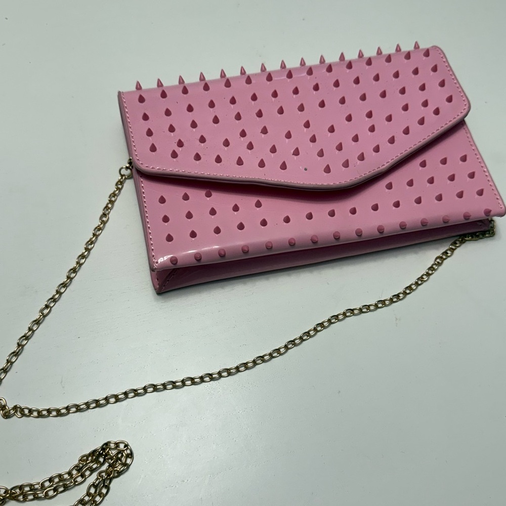 Steve Madden Pink Spiked Clutch with Gold Chain